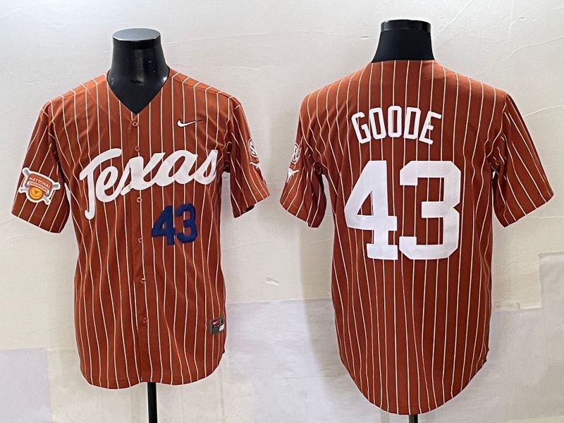 Men 2025 Texas Longhorns #43 Goode Brown stripe Joint Name Nike NCAA Jersey style 11